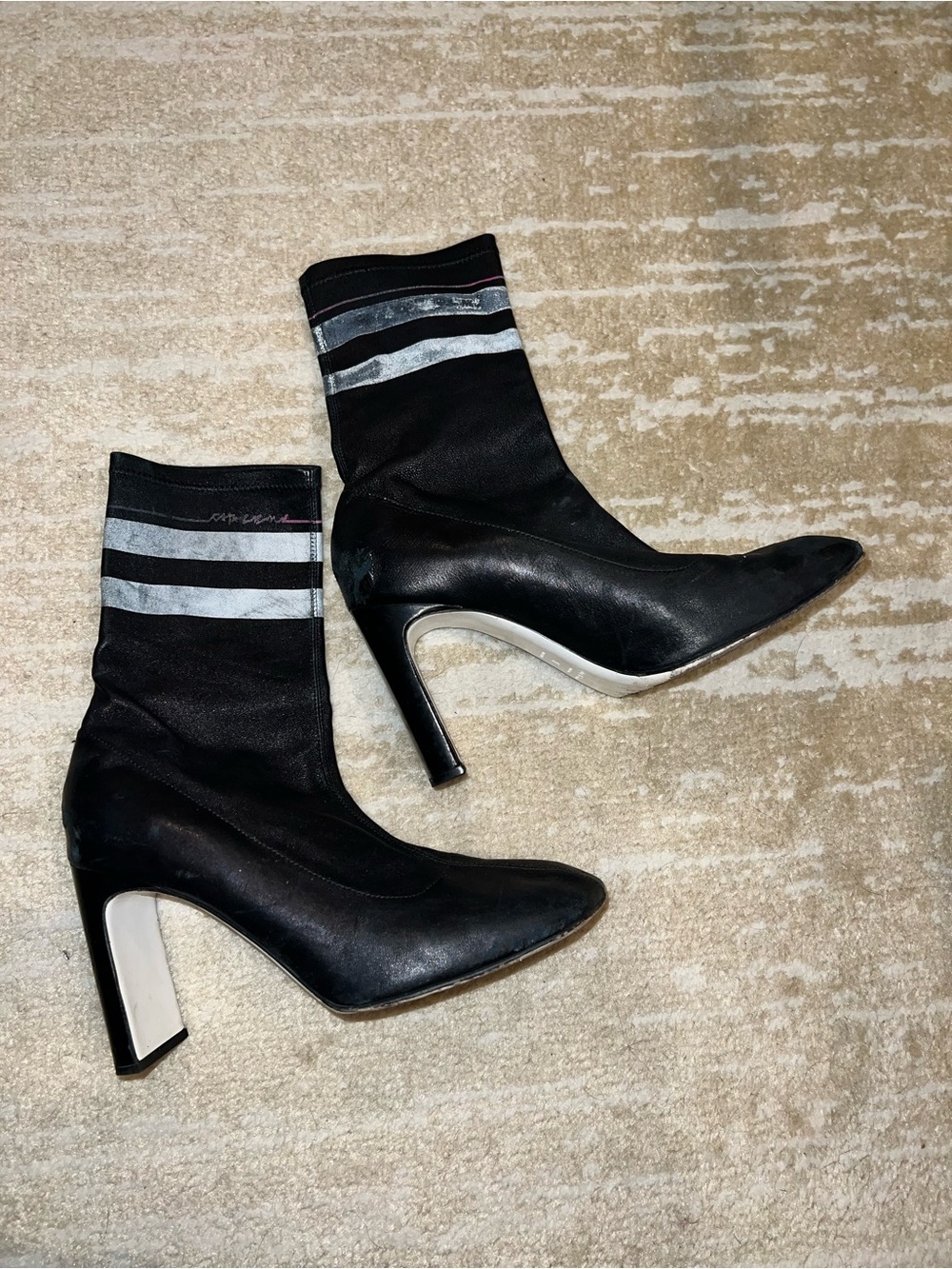 rag & bone Black Sock Boot Heels with White Stripes
